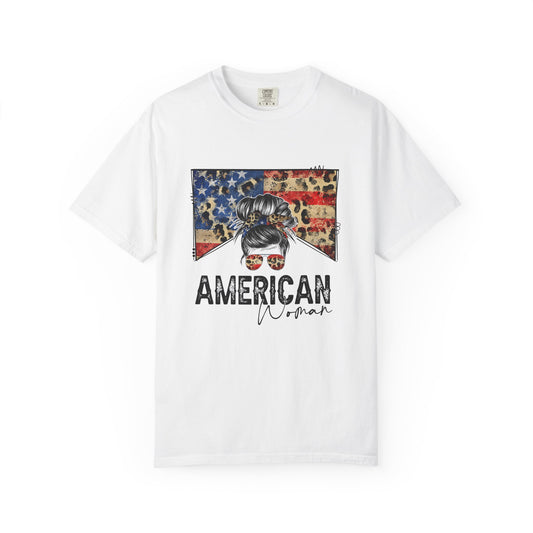 American Woman T-Shirt - Garment-Dyed, Patriotic Tee, Perfect for Independence Day, Gifts for Her, Casual Style