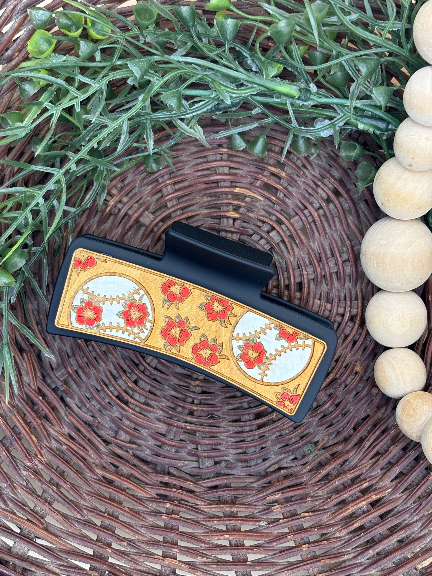 Floral Patterned Baseball Hair/Claw Clips