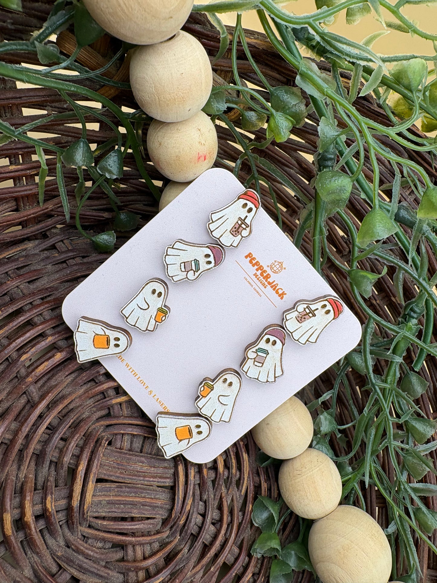 Ghosts Drinking Coffee Stud Earrings