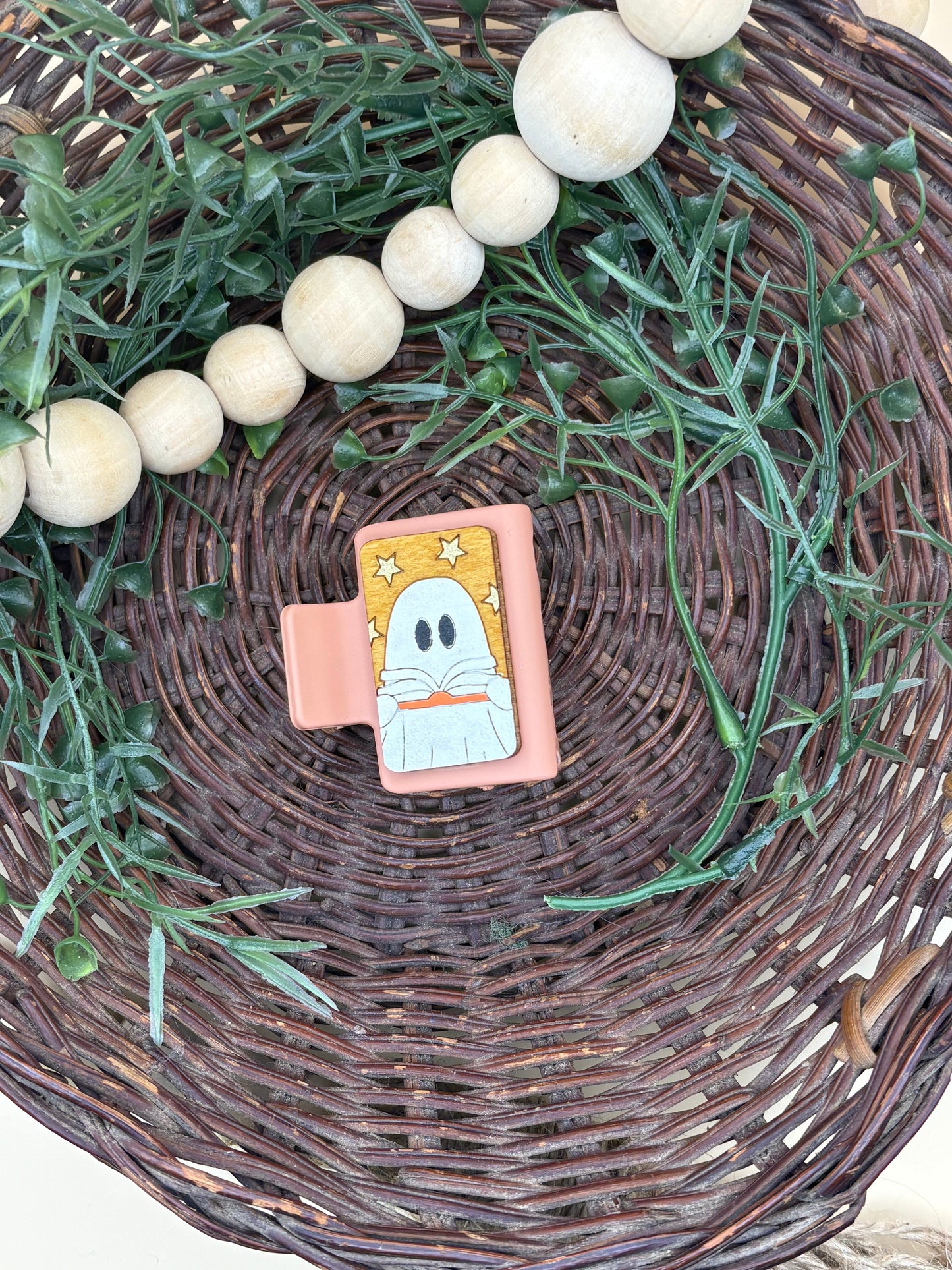 Open Book Ghost Reader Mini Claw Clip