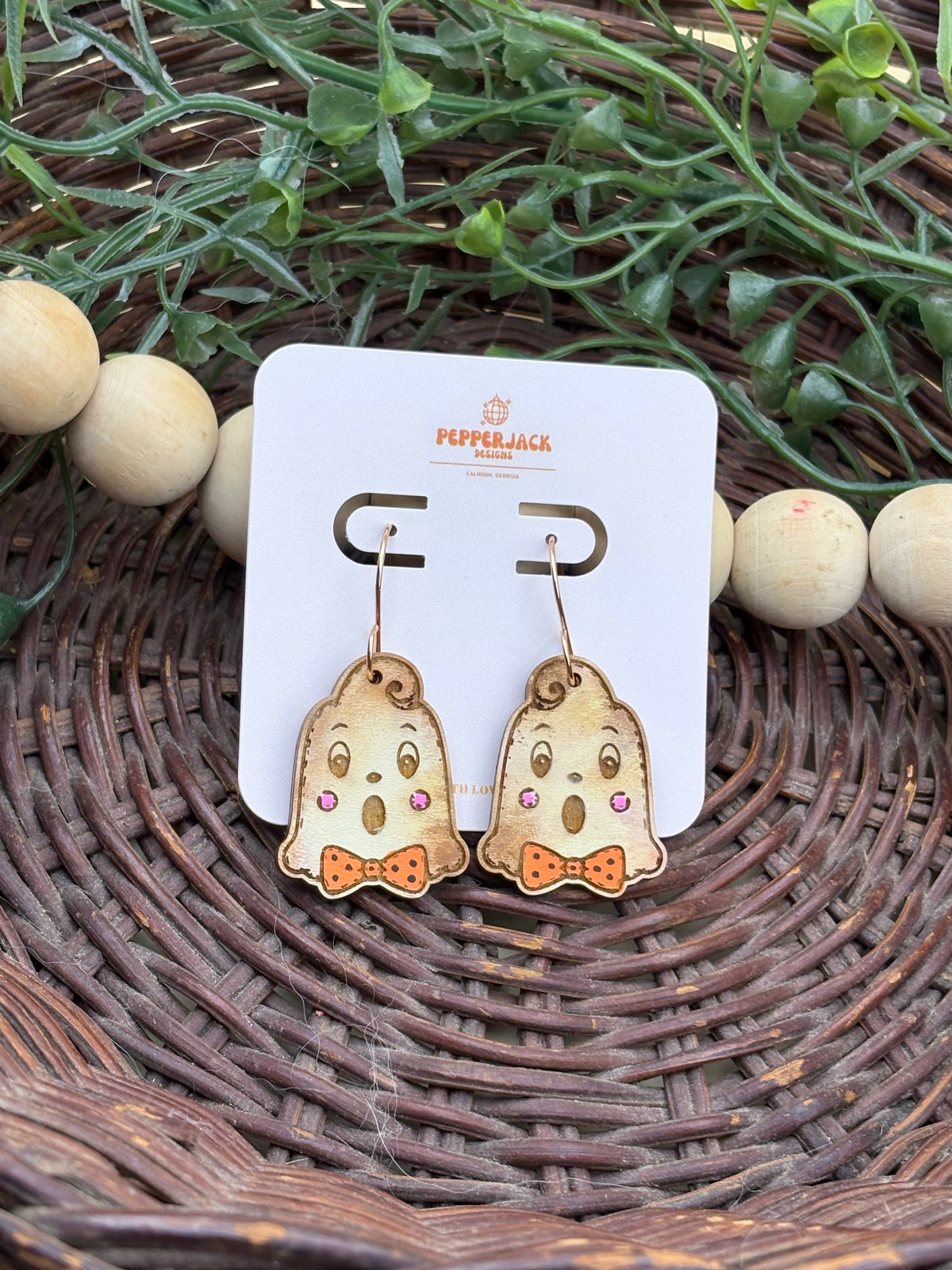 Retro Halloween Earrings | Ghost Pumpkin Black Cat Earrings | Hand Painted Wooden Earrings | Vintage Halloween Jewelry | Spooky Earrings