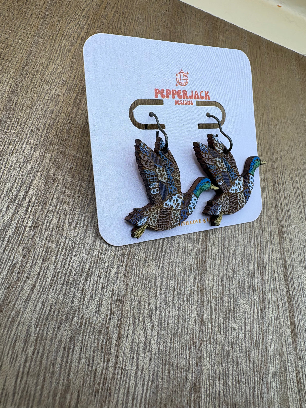 Hand Painted Mallard Duck Earrings | Wooden Flying Duck Dangle Earrings | Hypoallergenic Stainless Steel Hooks | Duck Hunting Gift