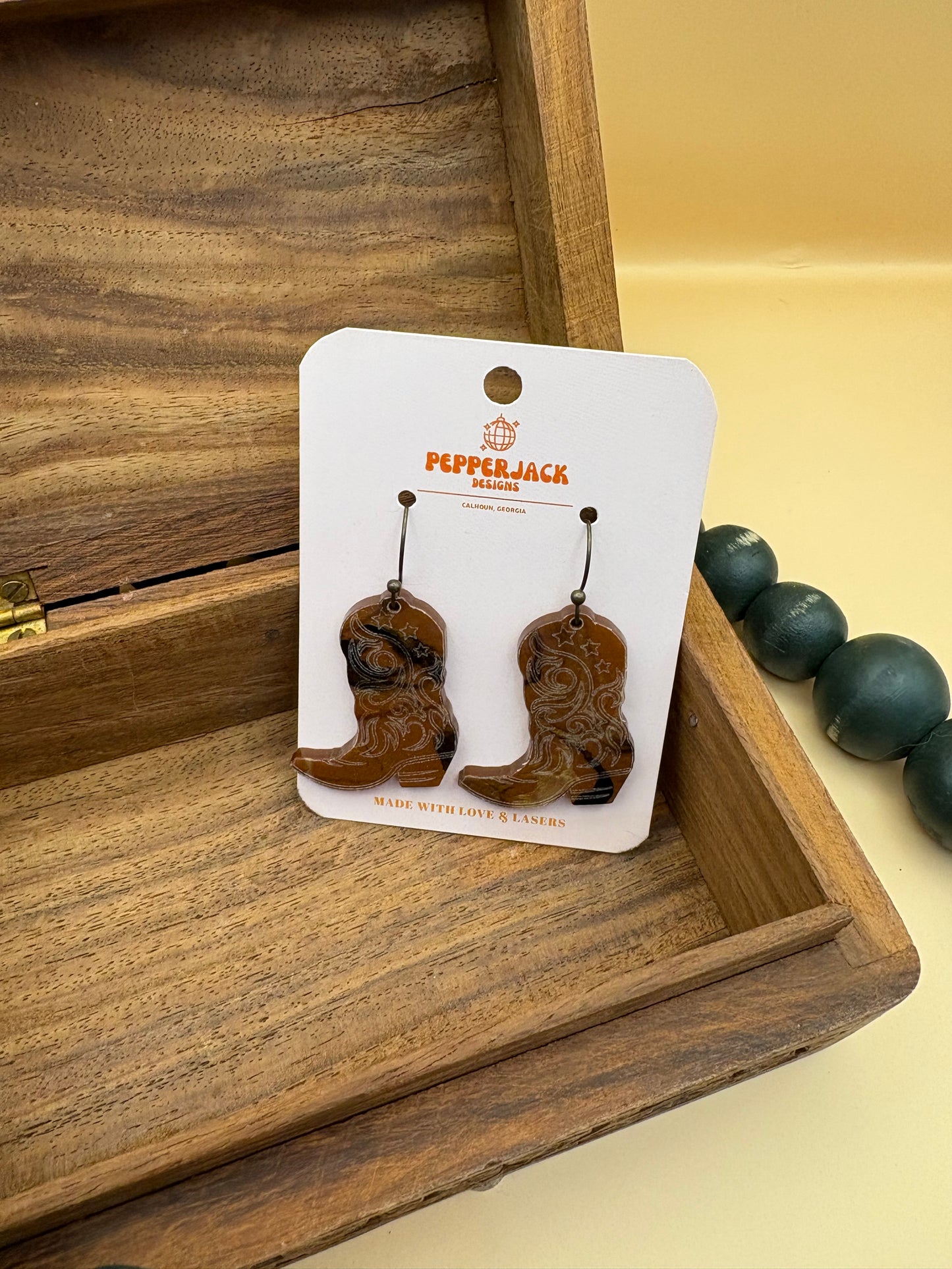 Cowboy Boot Acrylic Dangle Earrings