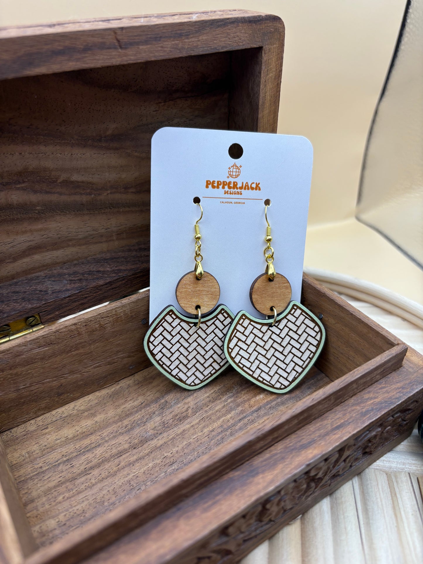 Herringbone Green & Cream Earrings
