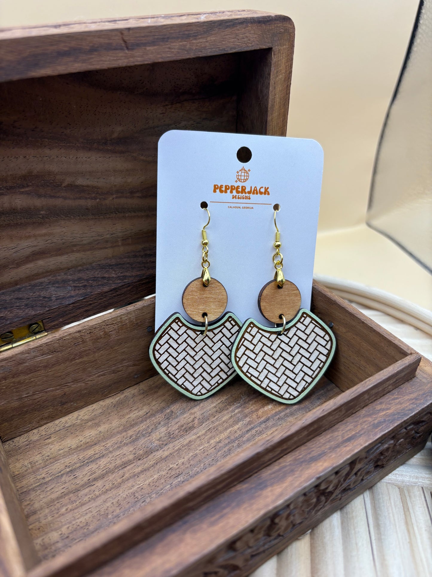 Herringbone Green & Cream Earrings
