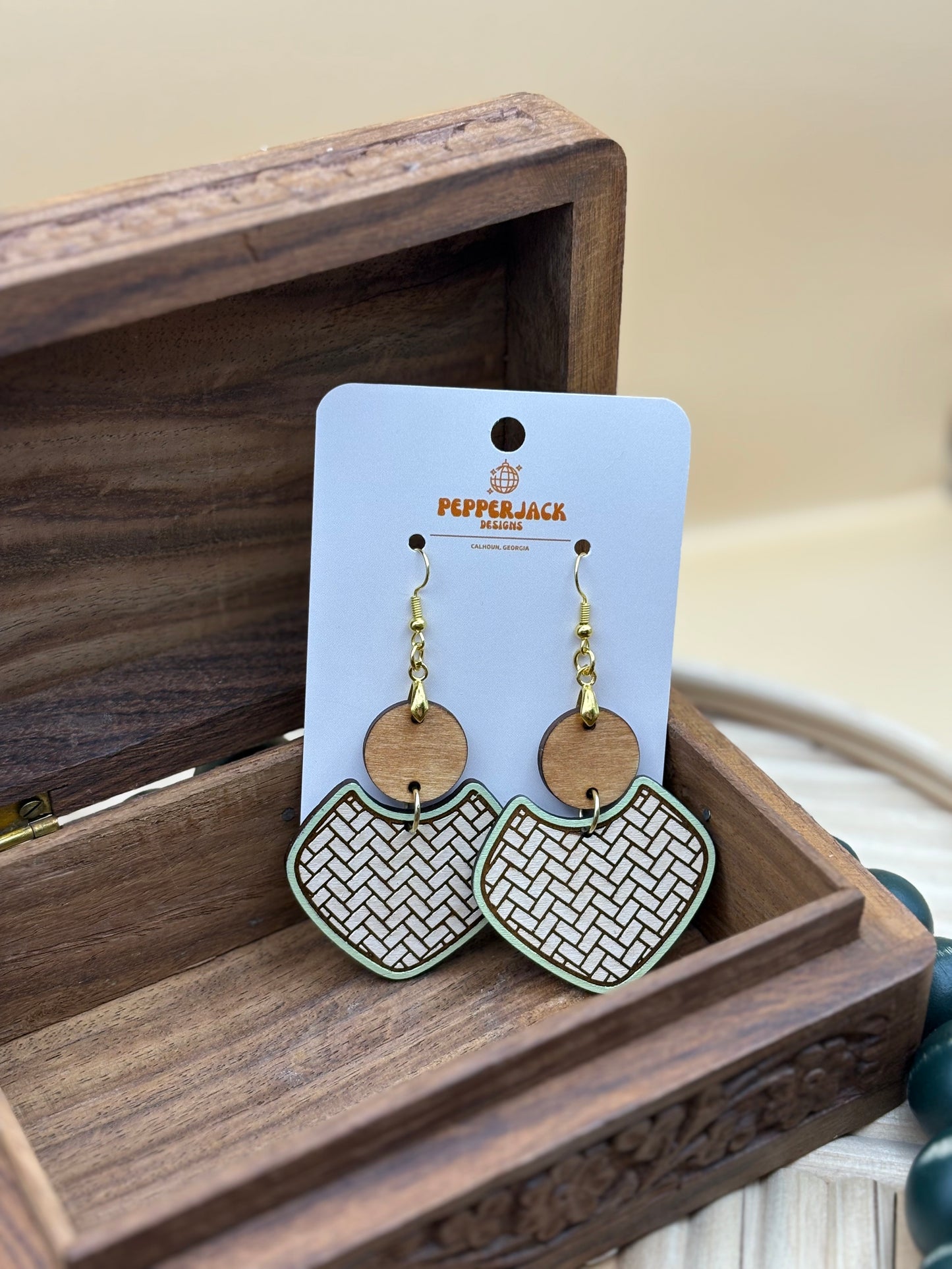 Herringbone Green & Cream Earrings