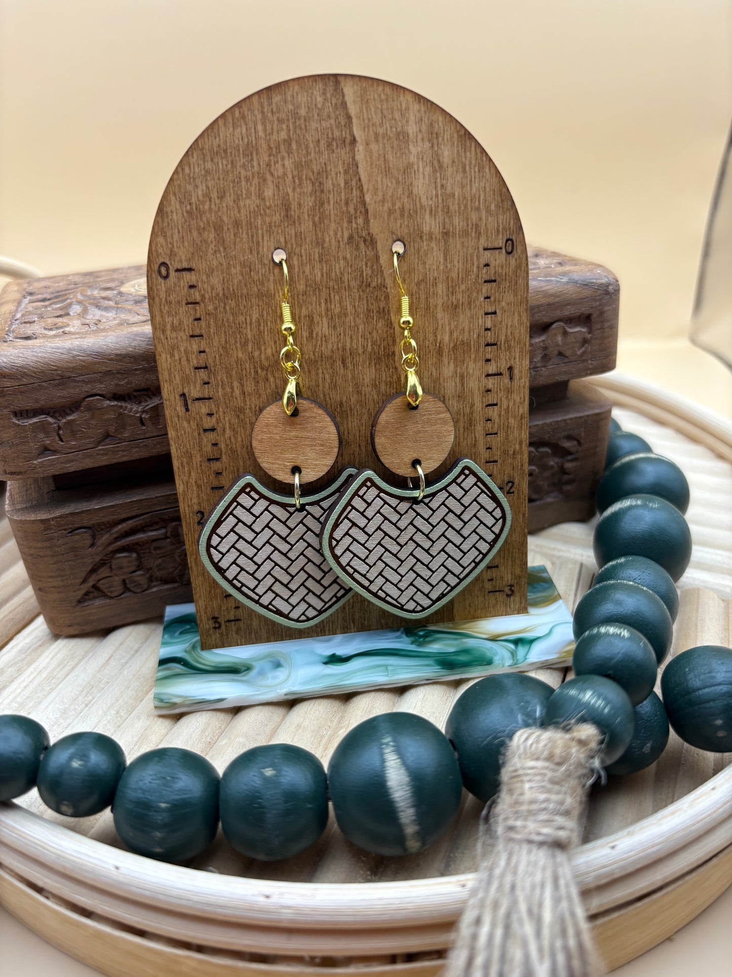 Herringbone Green & Cream Earrings