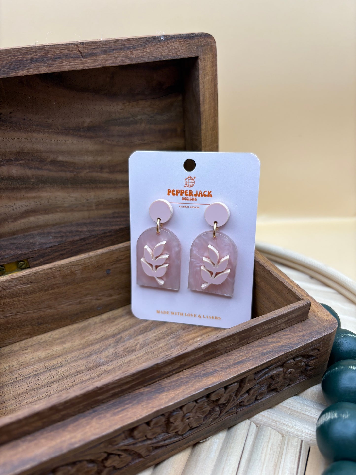 Pink Leaf Acrylic Dangle