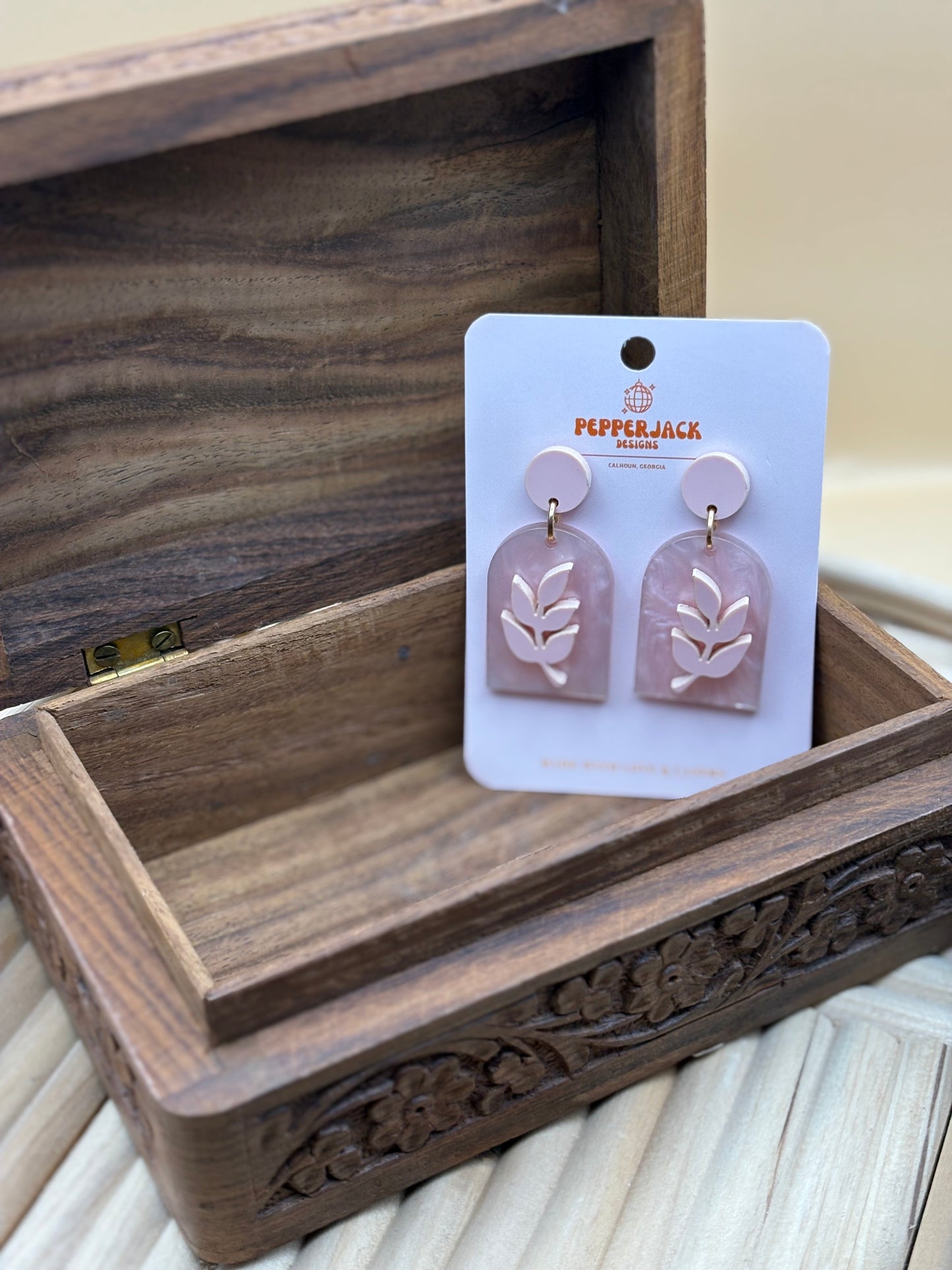 Pink Leaf Acrylic Dangle