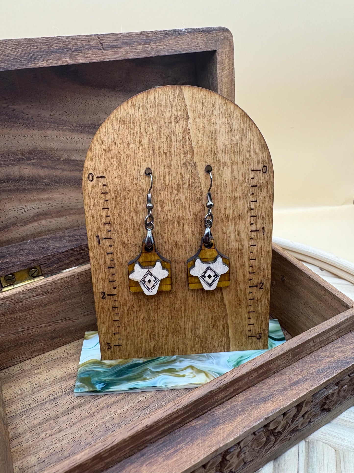 Cow Tag w/ Aztec Cow Head Earrings