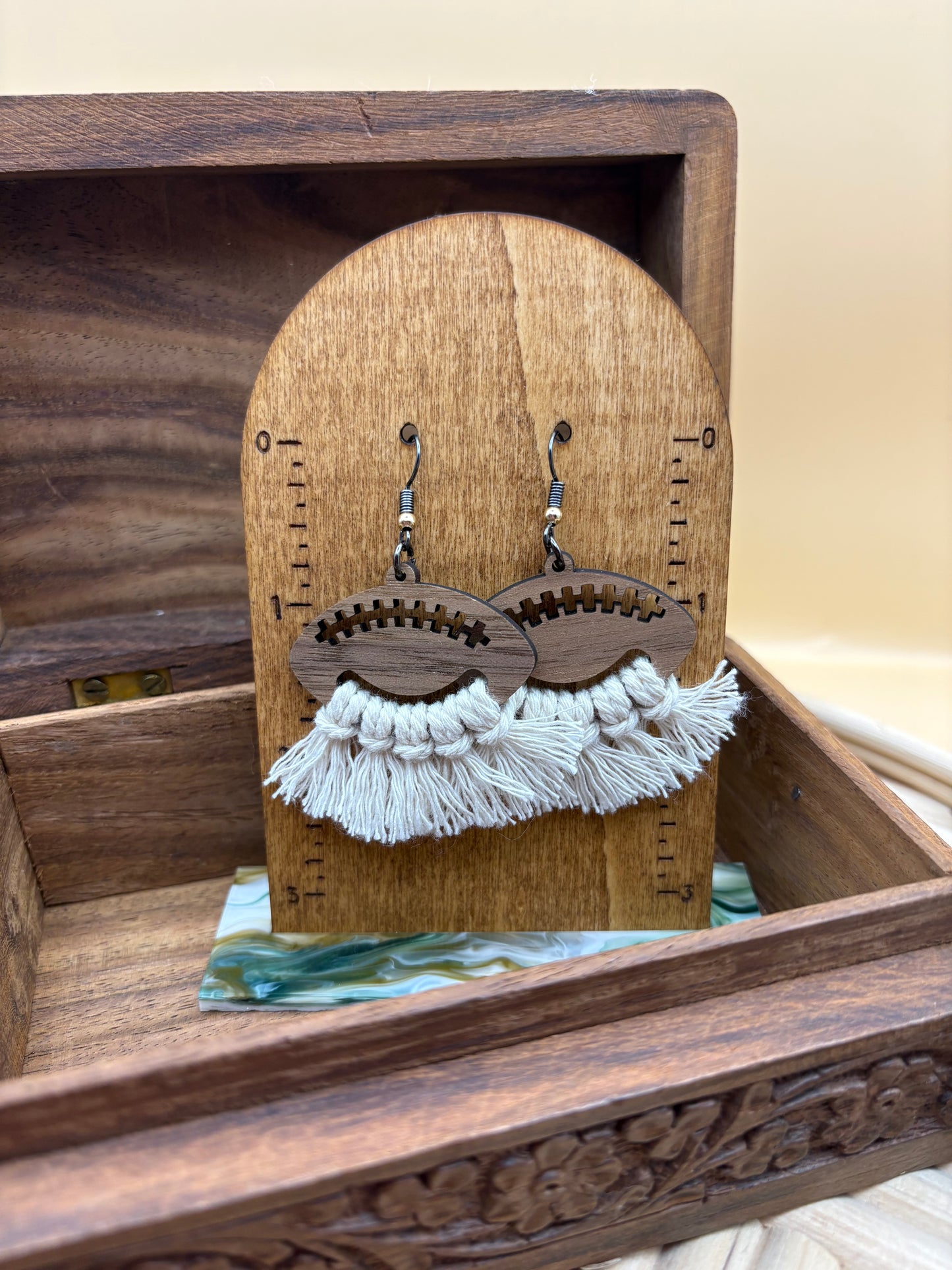 Macrame Fringe Football Earrings