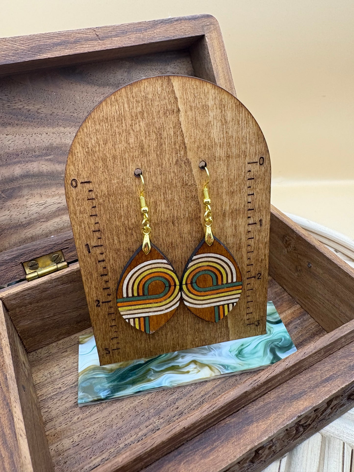 70s Style Retro Line Yellow & Green Color Scheme Earrings