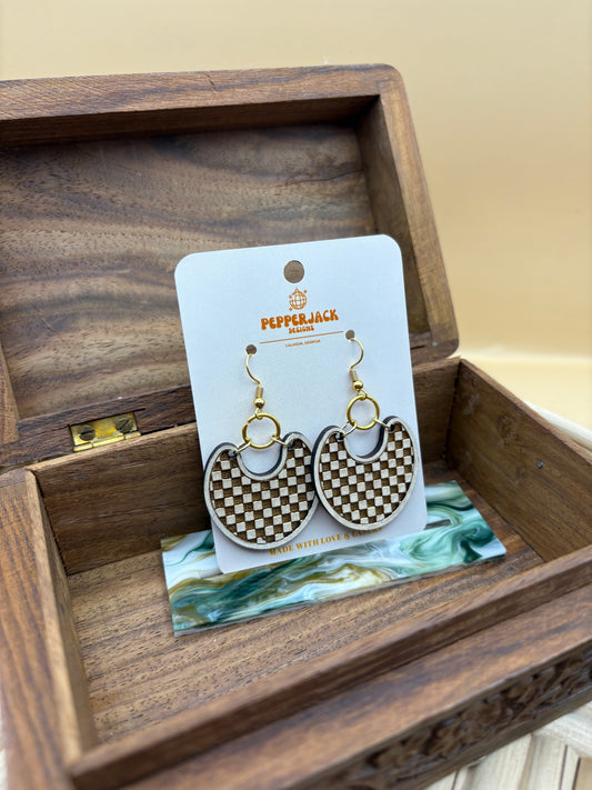Checkerprint Geometric Drop Loop Earrings
