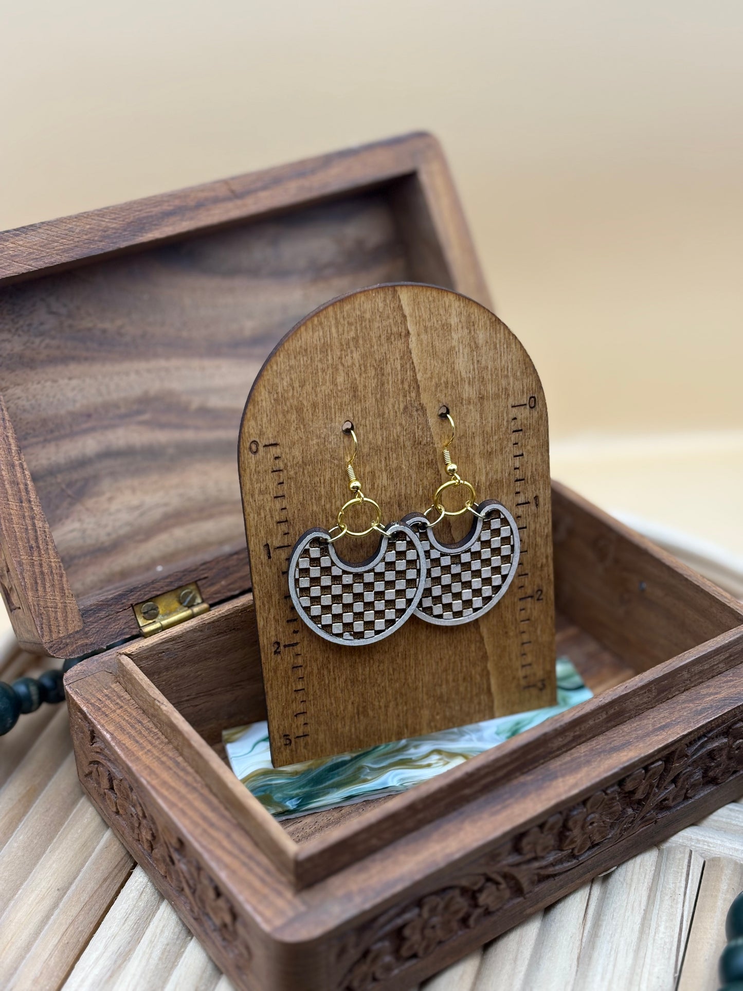 Checkerprint Geometric Drop Loop Earrings