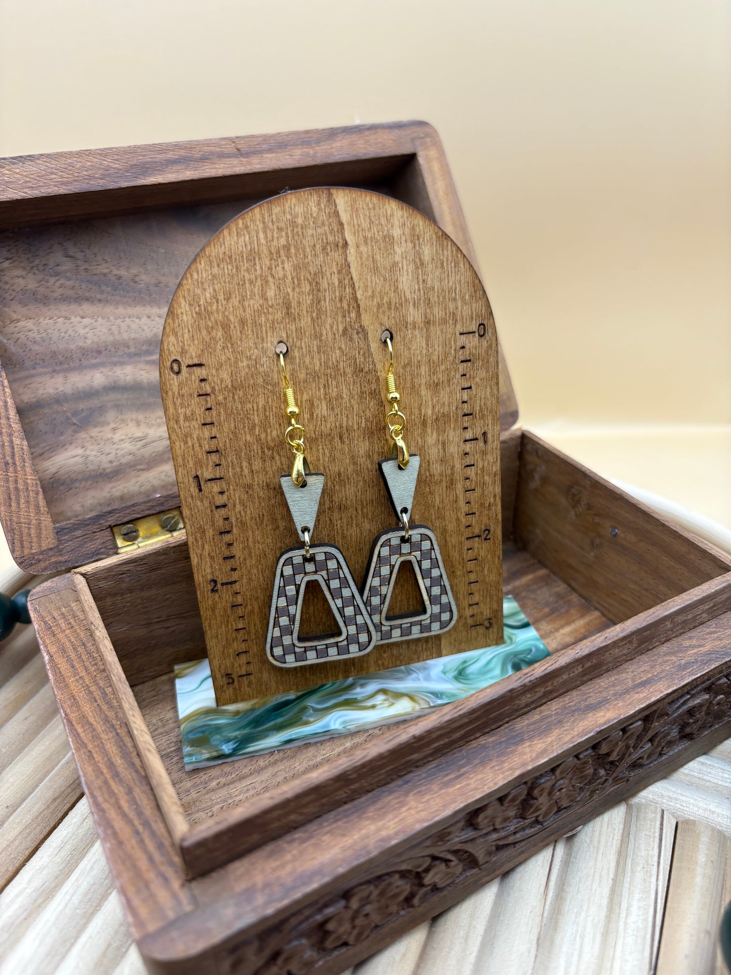 Checkerprint Geometric Oblong Triangle Earrings