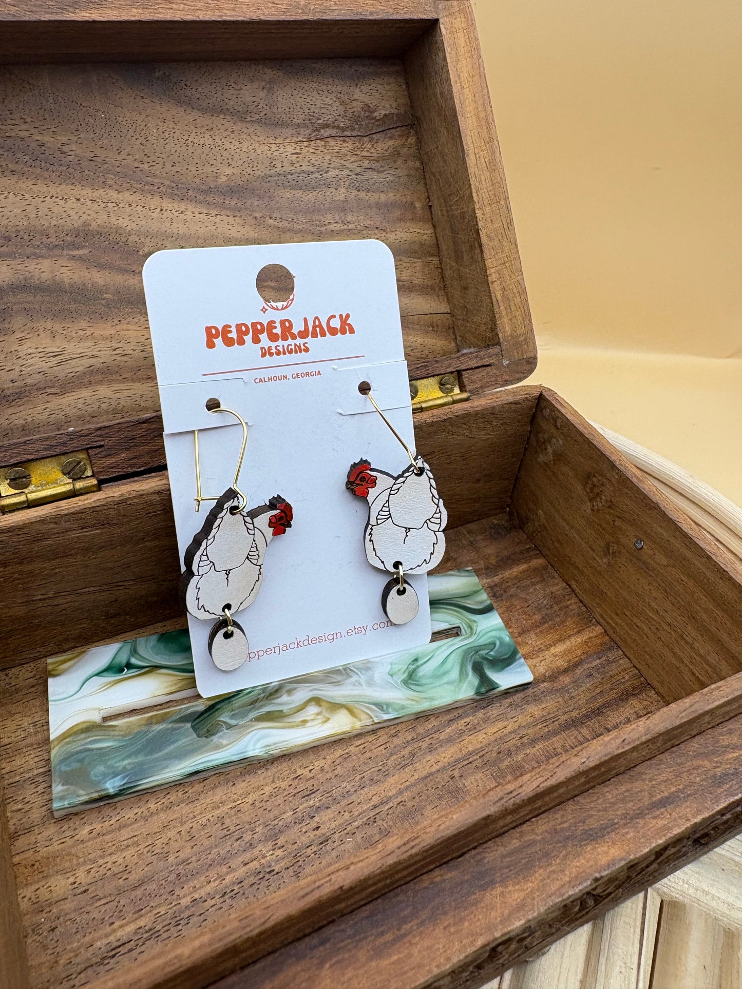 Chicken Laying Egg Earrings