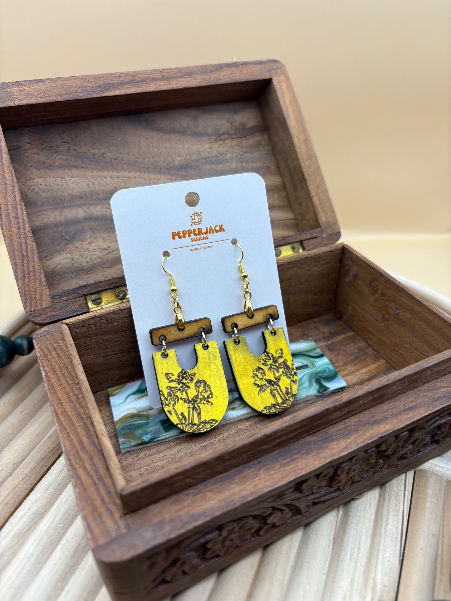 Upside Down Arch Floral Earrings - Yellow