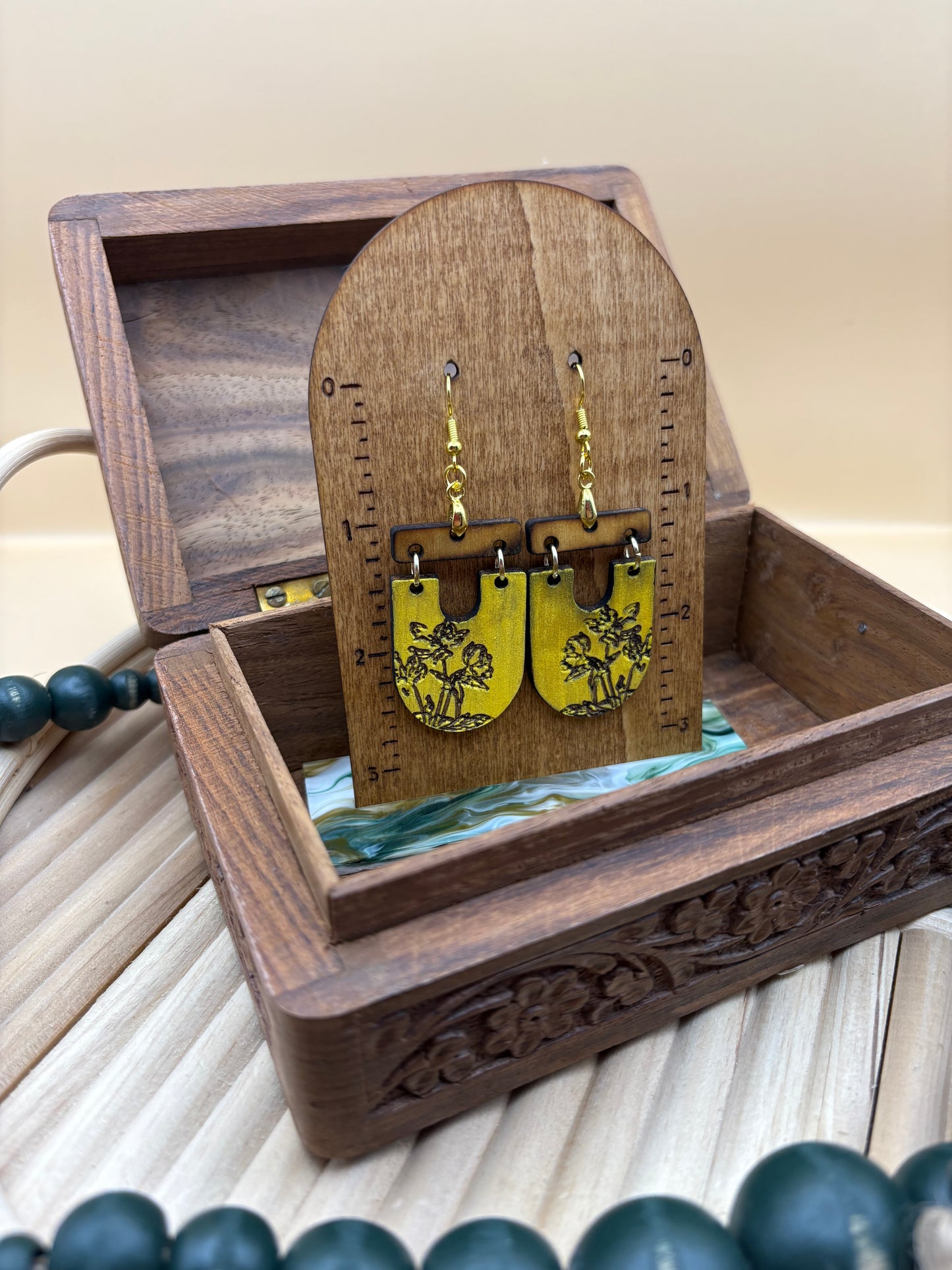 Upside Down Arch Floral Earrings - Yellow