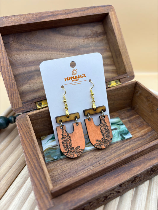 Upside Down Arch Floral Earrings - Orange
