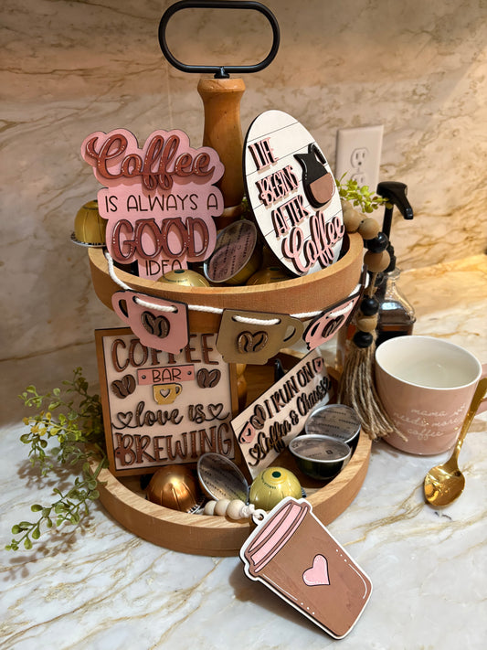 Coffee & Chaos Tiered Tray Decor Sign Set