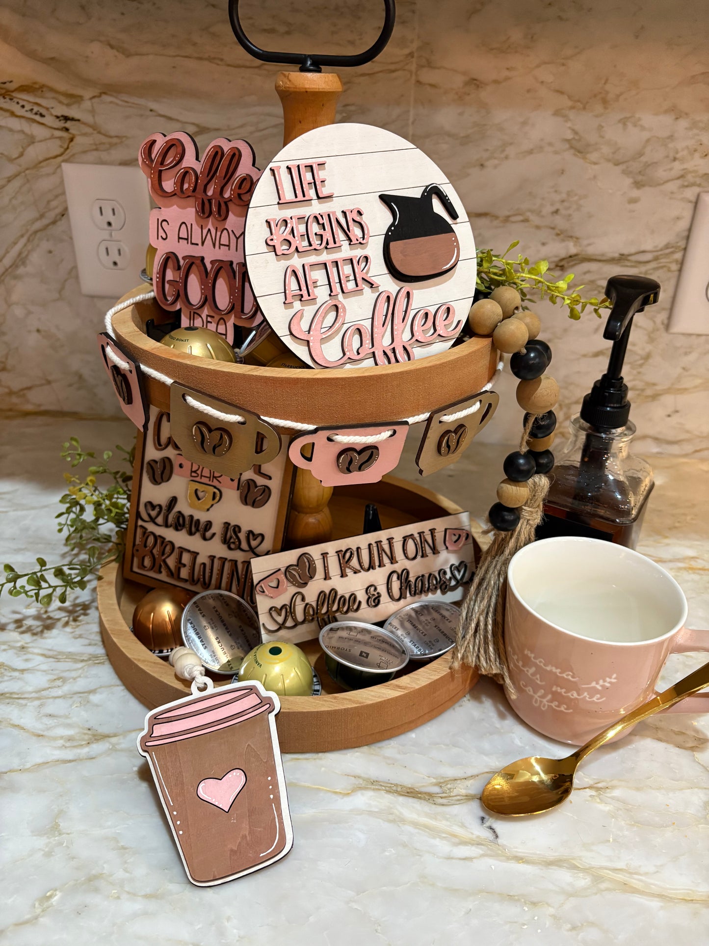 Coffee & Chaos Tiered Tray Decor Sign Set