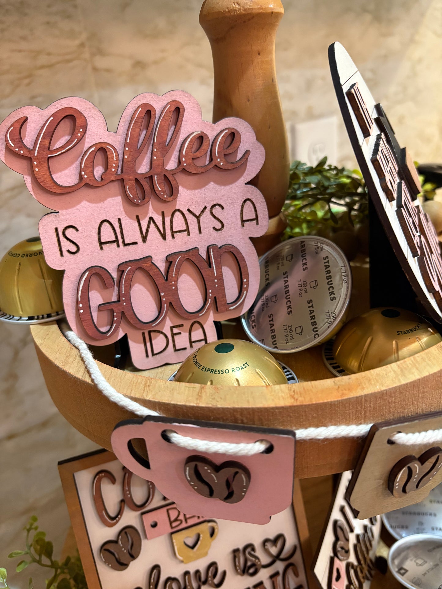 Coffee & Chaos Tiered Tray Decor Sign Set