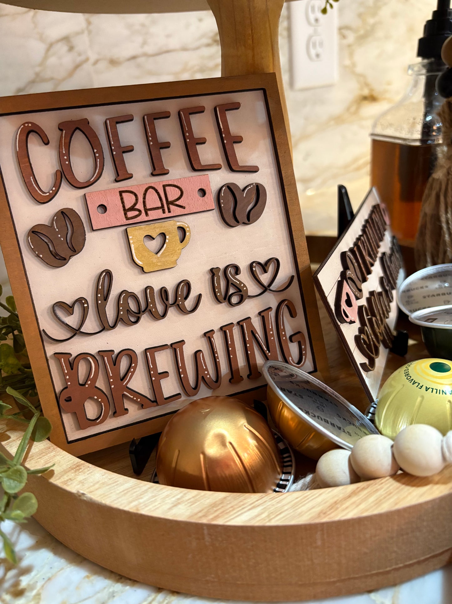 Coffee & Chaos Tiered Tray Decor Sign Set