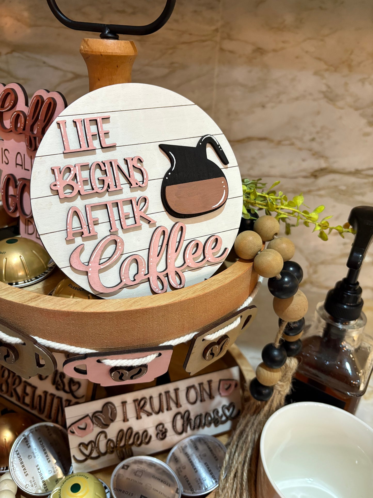 Coffee & Chaos Tiered Tray Decor Sign Set