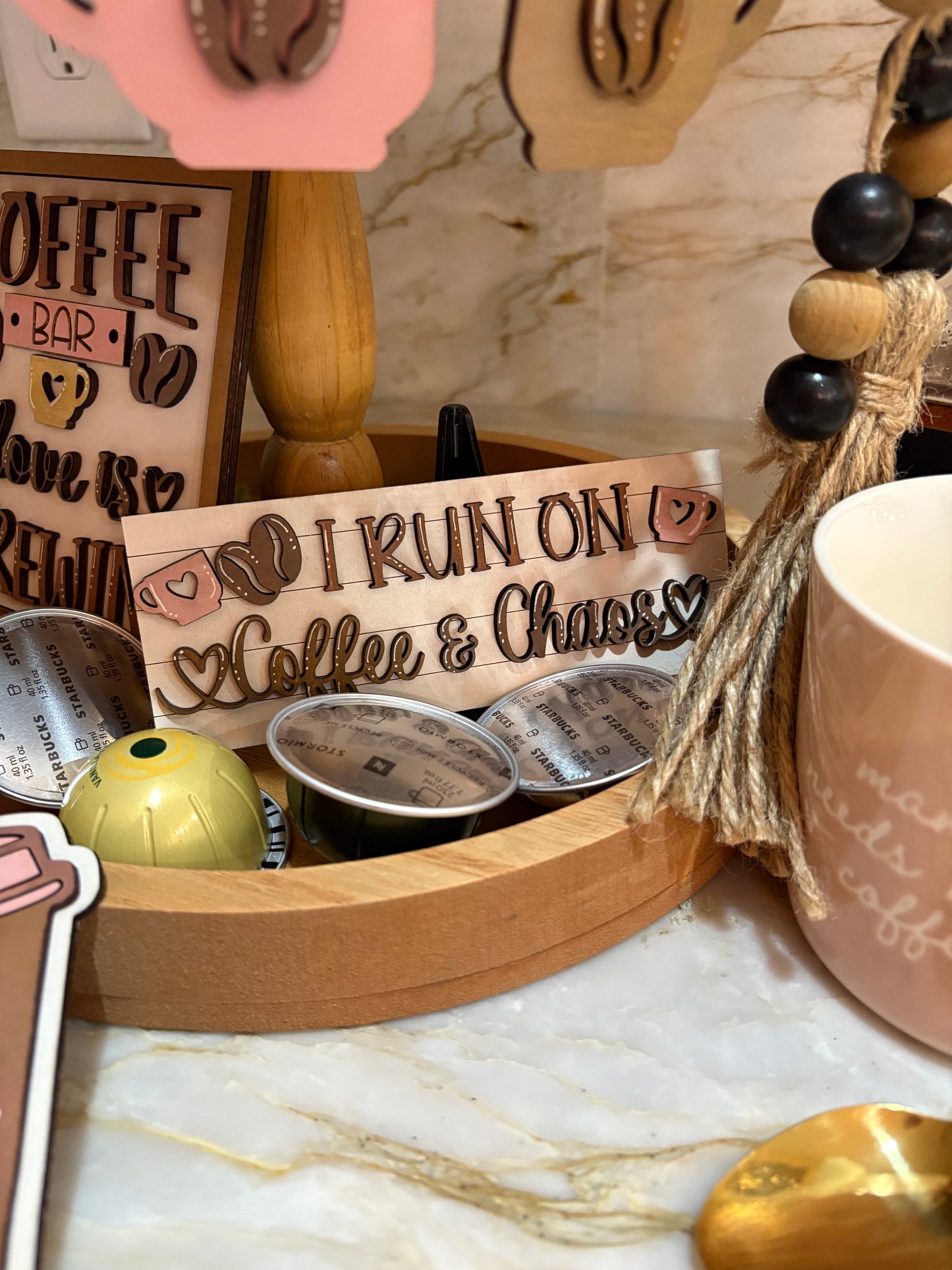 Coffee & Chaos Tiered Tray Decor Sign Set