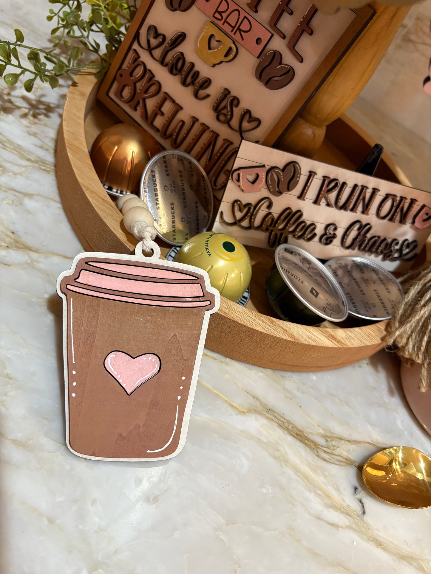 Coffee & Chaos Tiered Tray Decor Sign Set