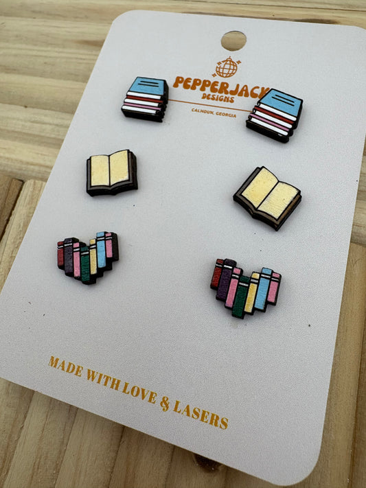 Book Lover Studs - Pack of 3 Earrings