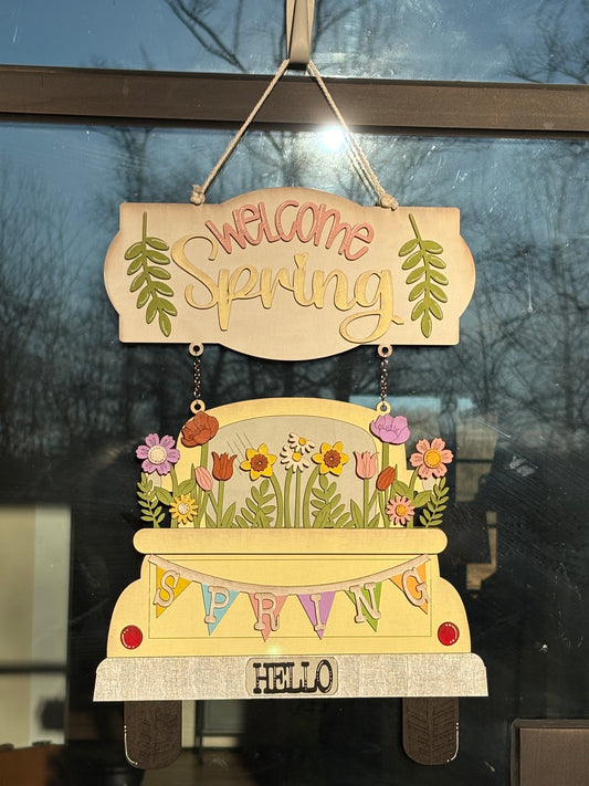 Welcome Spring Truck Door Hanger