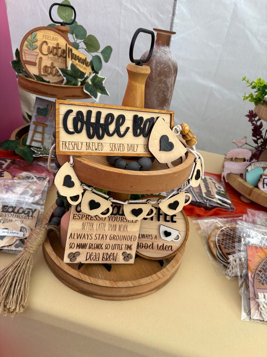 Coffee Bar Tiered Tray Decor Set