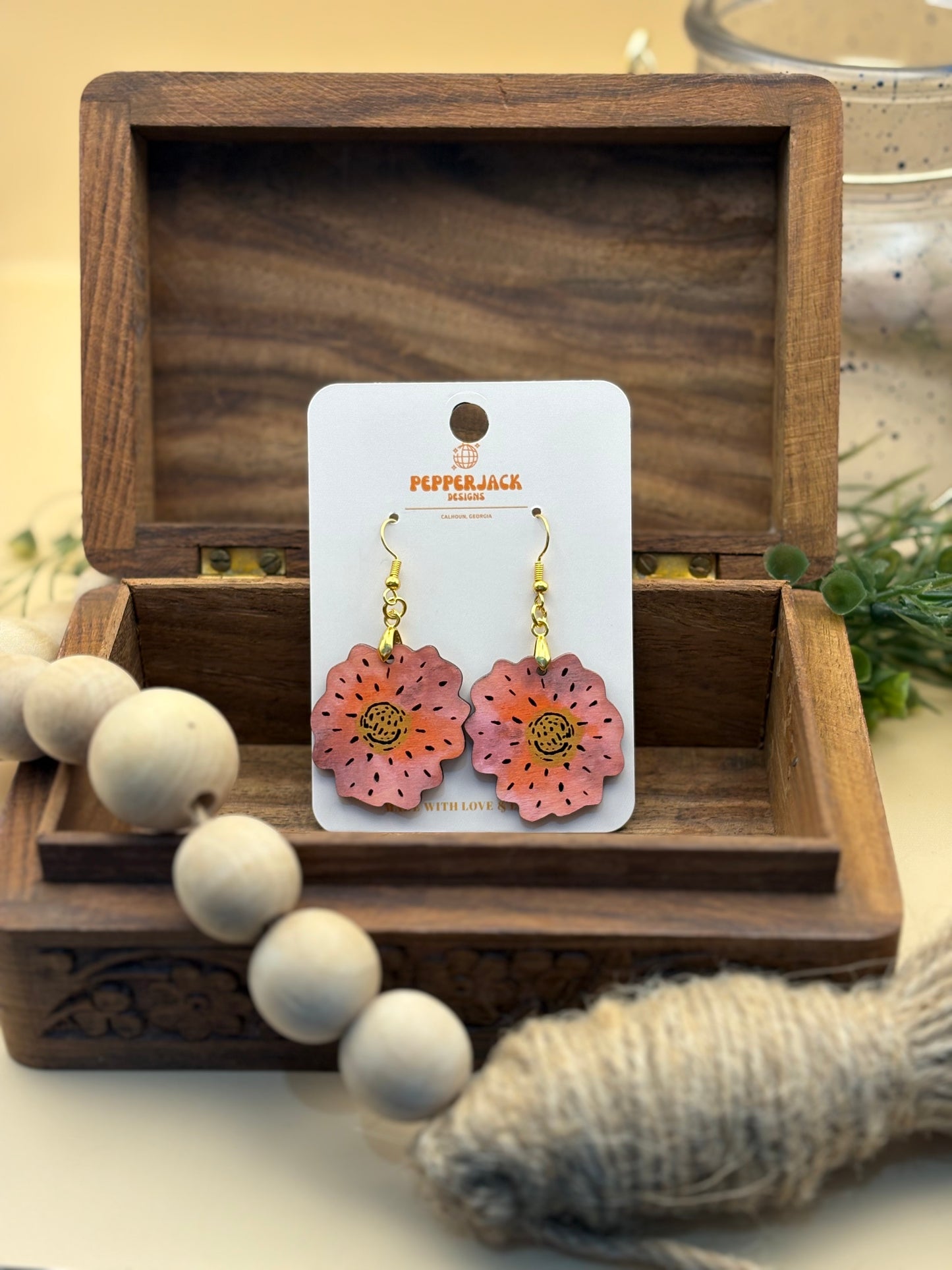 Watercolor Boho Flower Earrings