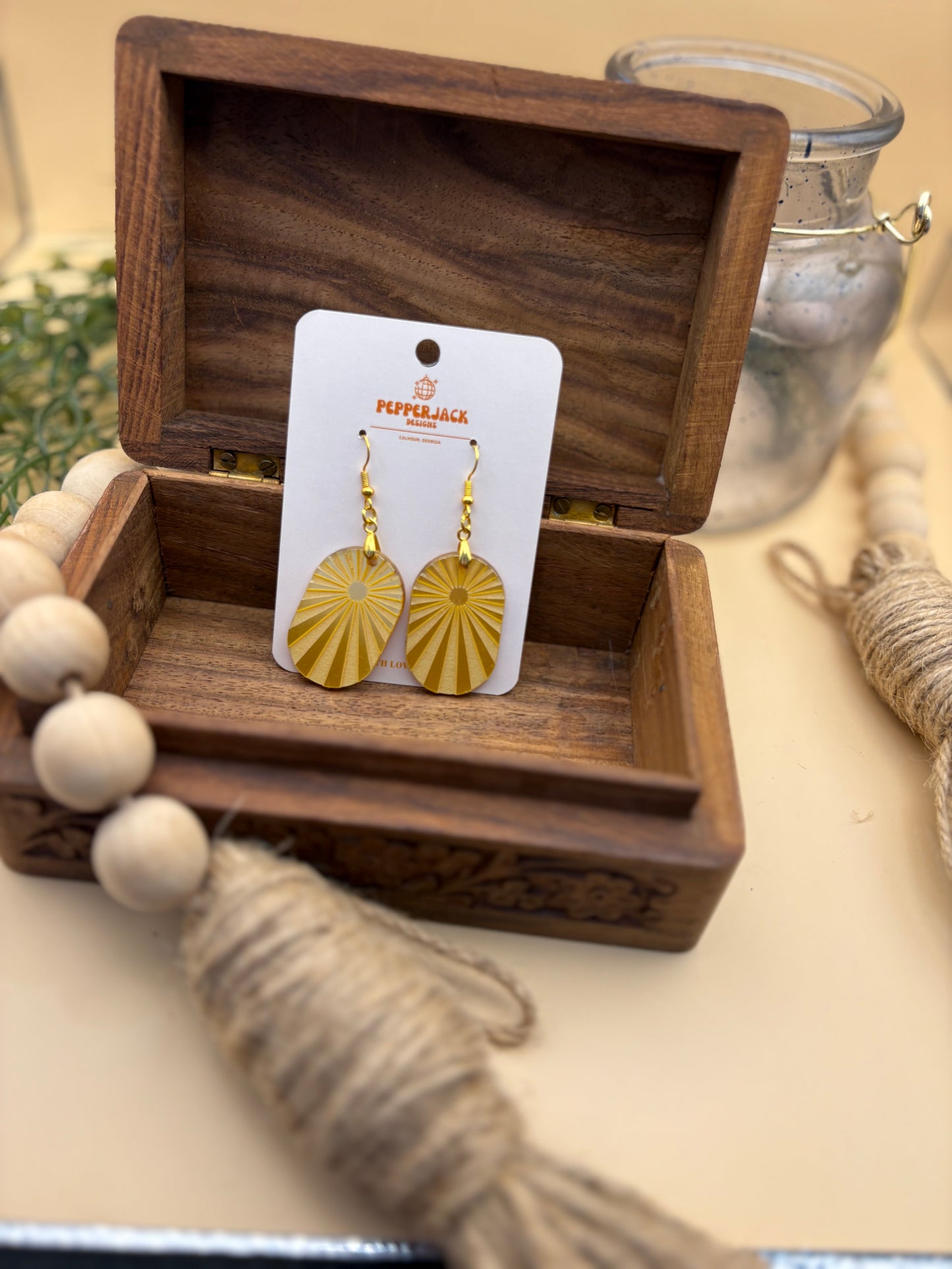 Sunburst Oval Mirrored Gold Acrylic Earrings