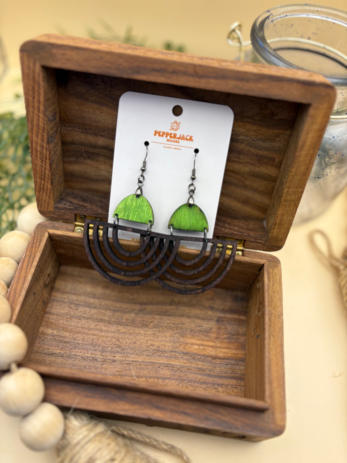Funky Green Upside Down Arch Earrings
