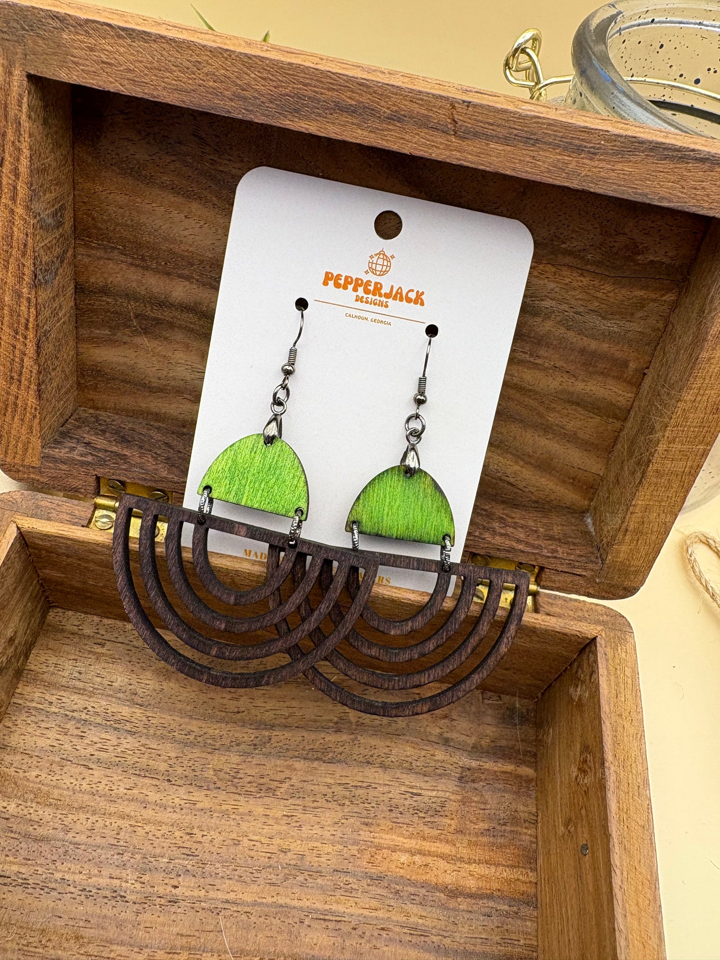 Funky Green Upside Down Arch Earrings