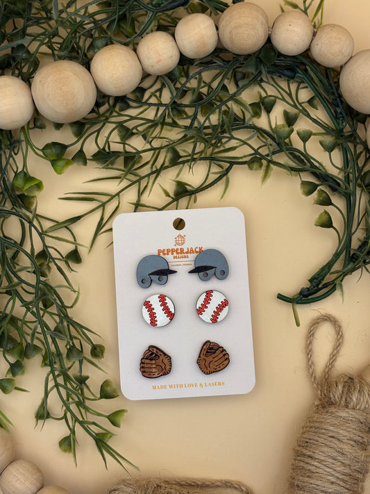 Baseball Stud Earrings Set of 3