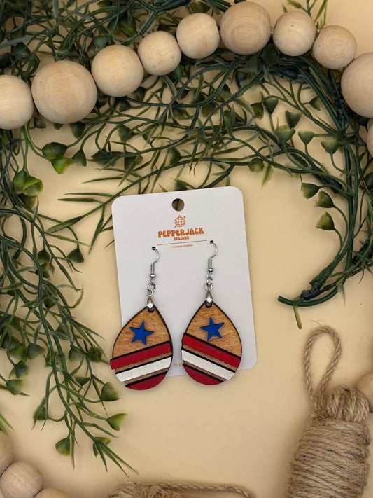 3 Stripe American Flag Teardrop Earrings
