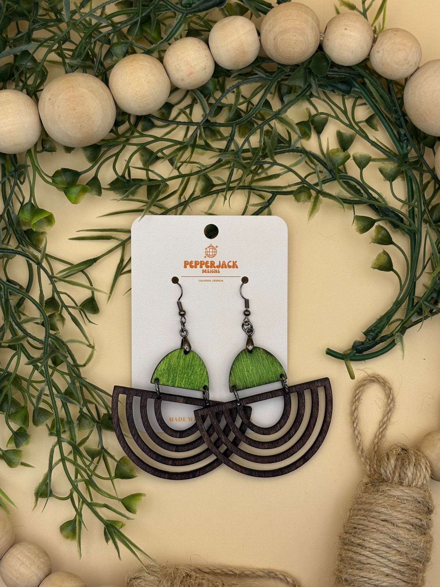 Funky Green Upside Down Arch Earrings
