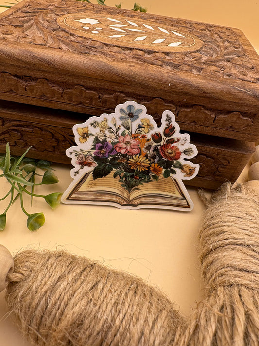 Open Book With Floral Arrangement Sticker