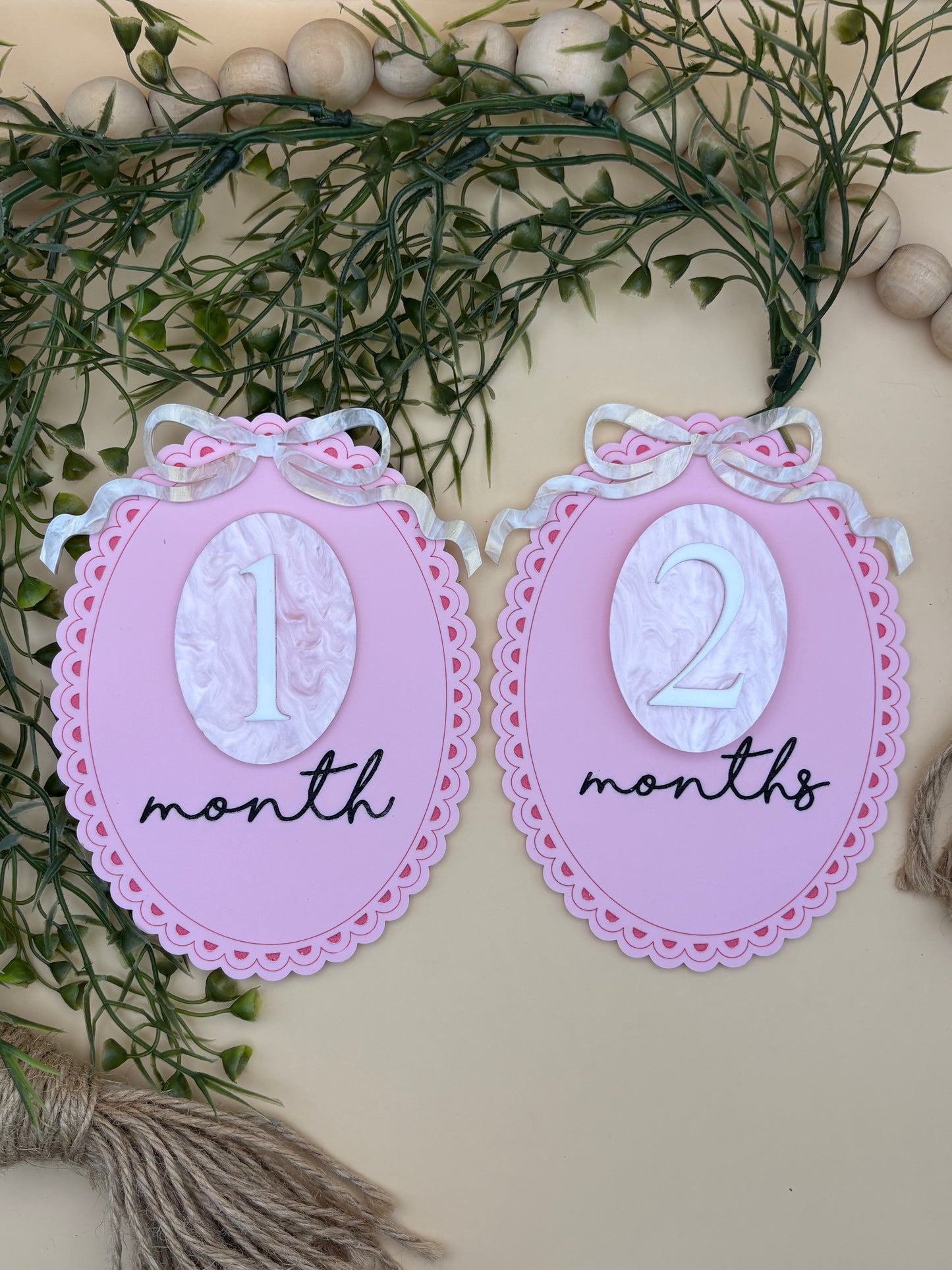 Pink Bow Baby Milestone Monthly Marker Sign Set