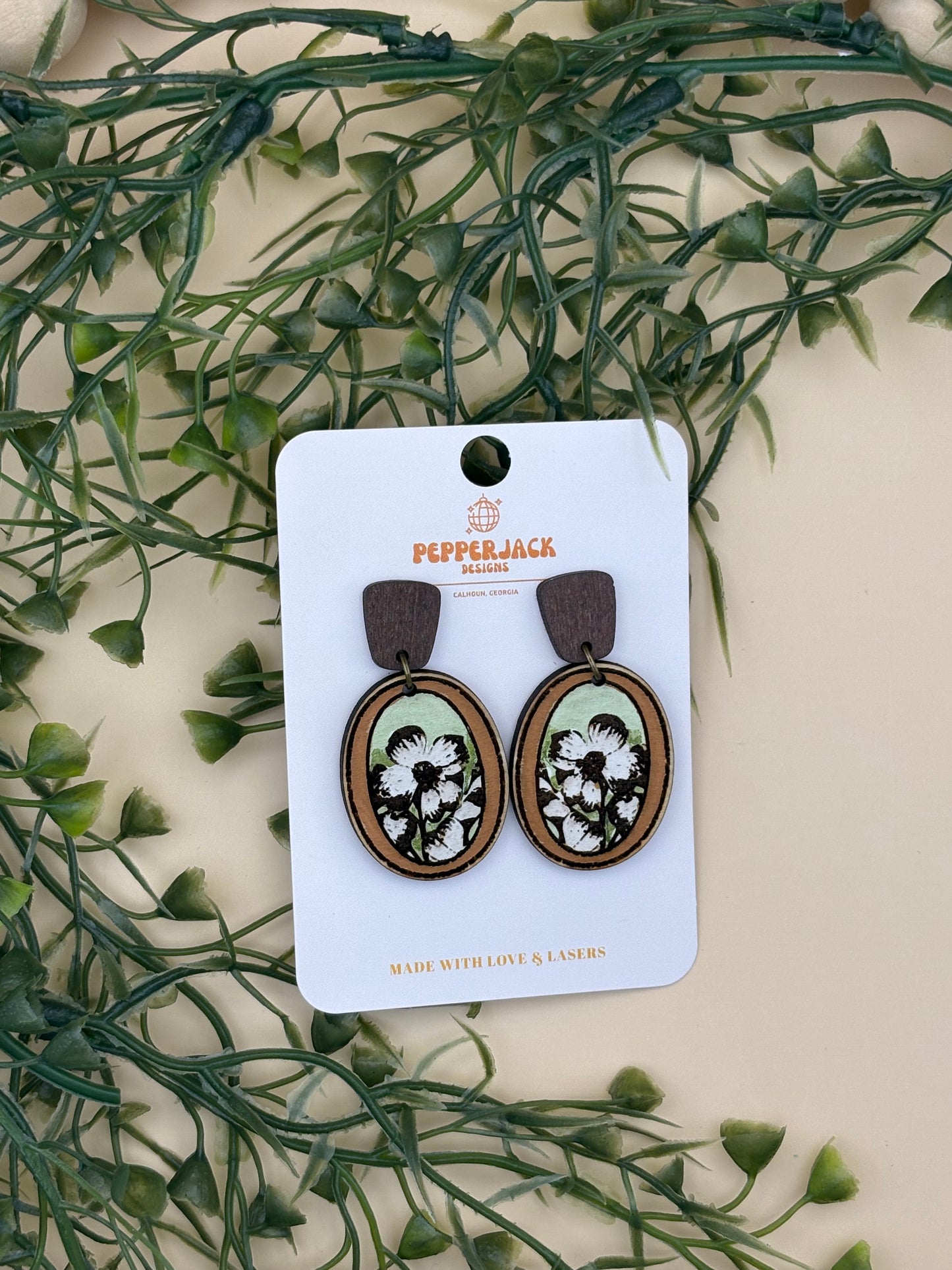 Vintage Floral Framed Earrings - Magnolia