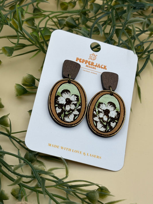 Vintage Floral Framed Earrings - Magnolia
