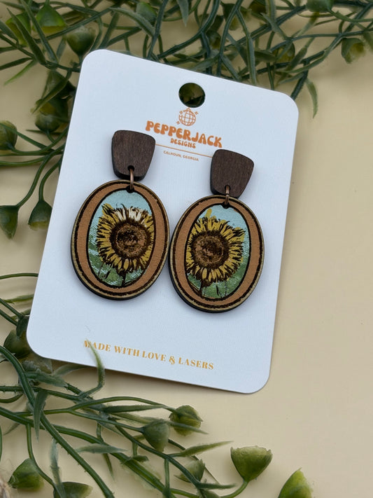 Vintage Framed Floral Earrings - Sunflower