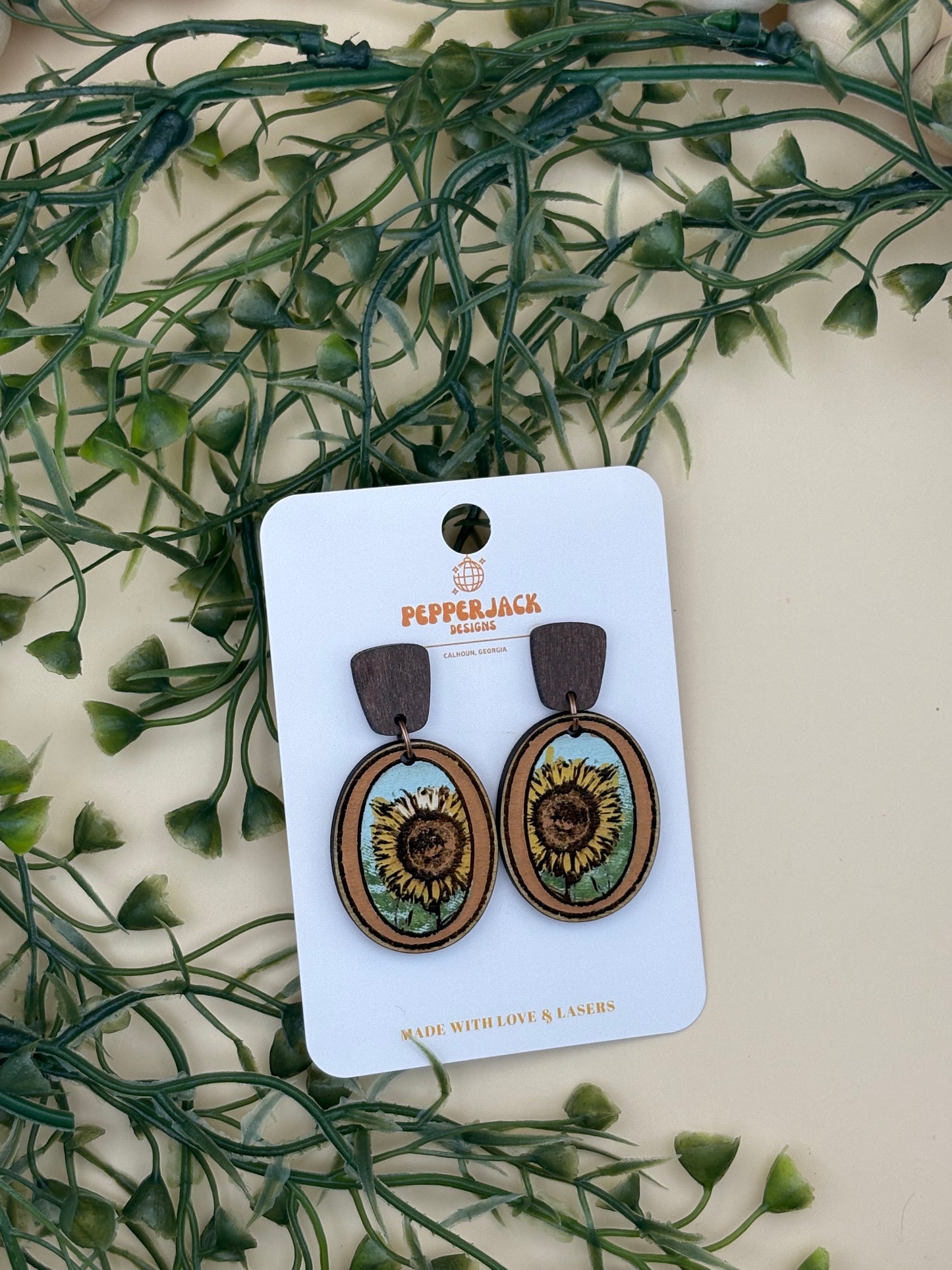 Vintage Framed Floral Earrings - Sunflower