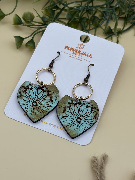 Turquoise Curtain Mandala Triangle Drop Hoop Earrings