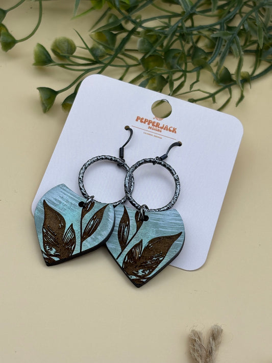 Wildflower Leaf Stem Triangle Drop Hood Earrings