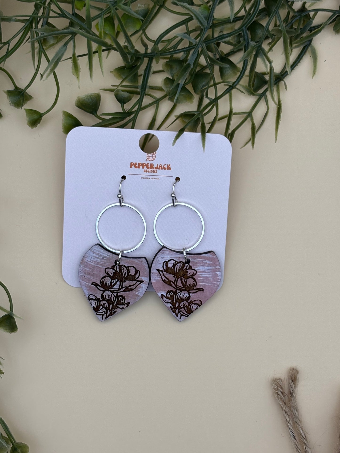 Wildflower Peony Triangle Drop Hoop Earrings