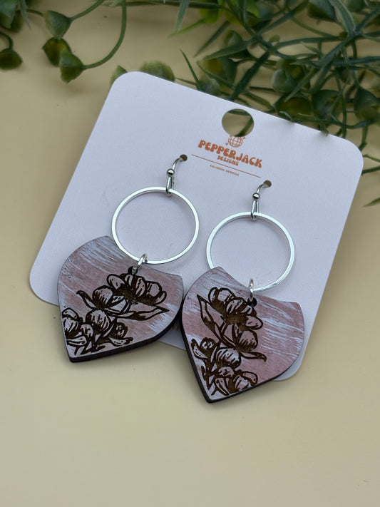 Wildflower Peony Triangle Drop Hoop Earrings